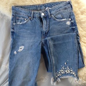 H&M Girlfriend fit jeans with pearl details